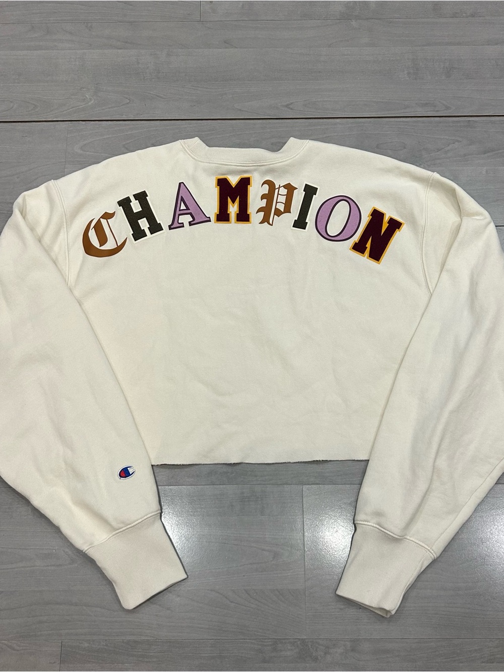 Champion Reverse Weave Oversized Cropped Crewneck Sweatshirt 2XL Cream - Picture 8 of 9